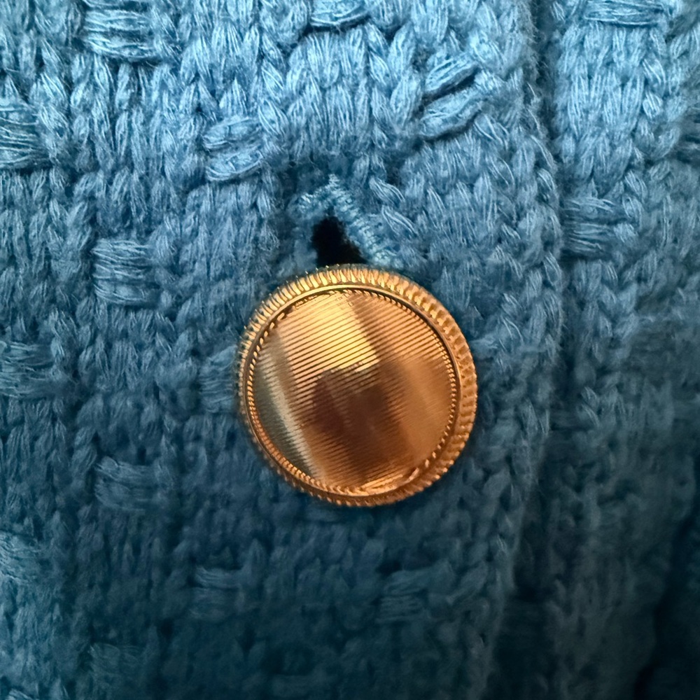 Ann Taylor Azure Blue Textured Button-Up Cardigan Jacket - Picture 3 of 6